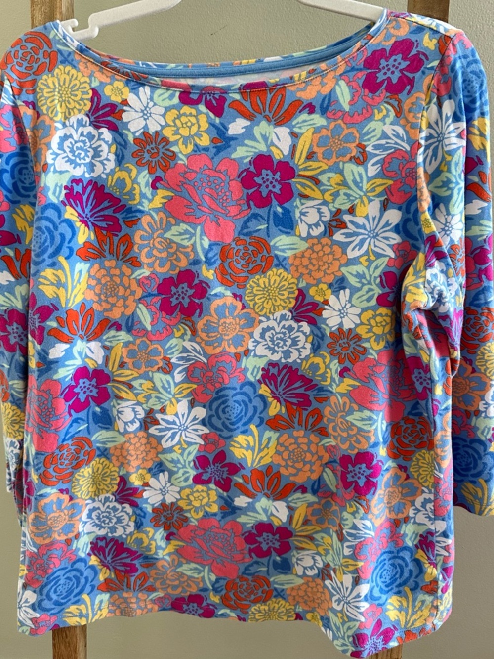 Talbots Pink and Blue Floral Scoop Neck Top -L